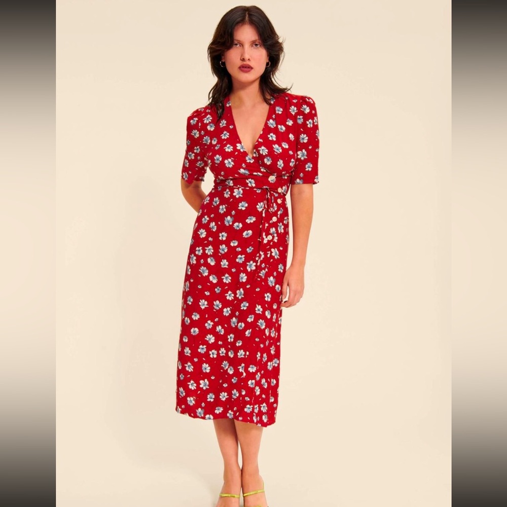 Rouje Red Floral Midi Wrap Dress